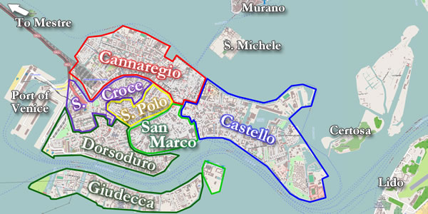 Plan des quartiers de Venise