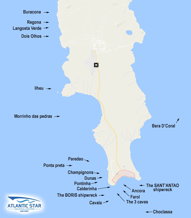 Carte des spots de plongée au Cap-vert