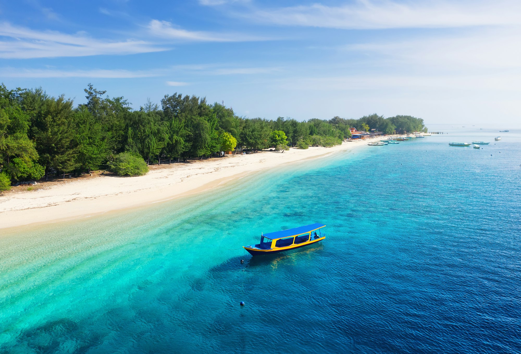 Beach and boats as a background. Gili Meno islands, Indonesia